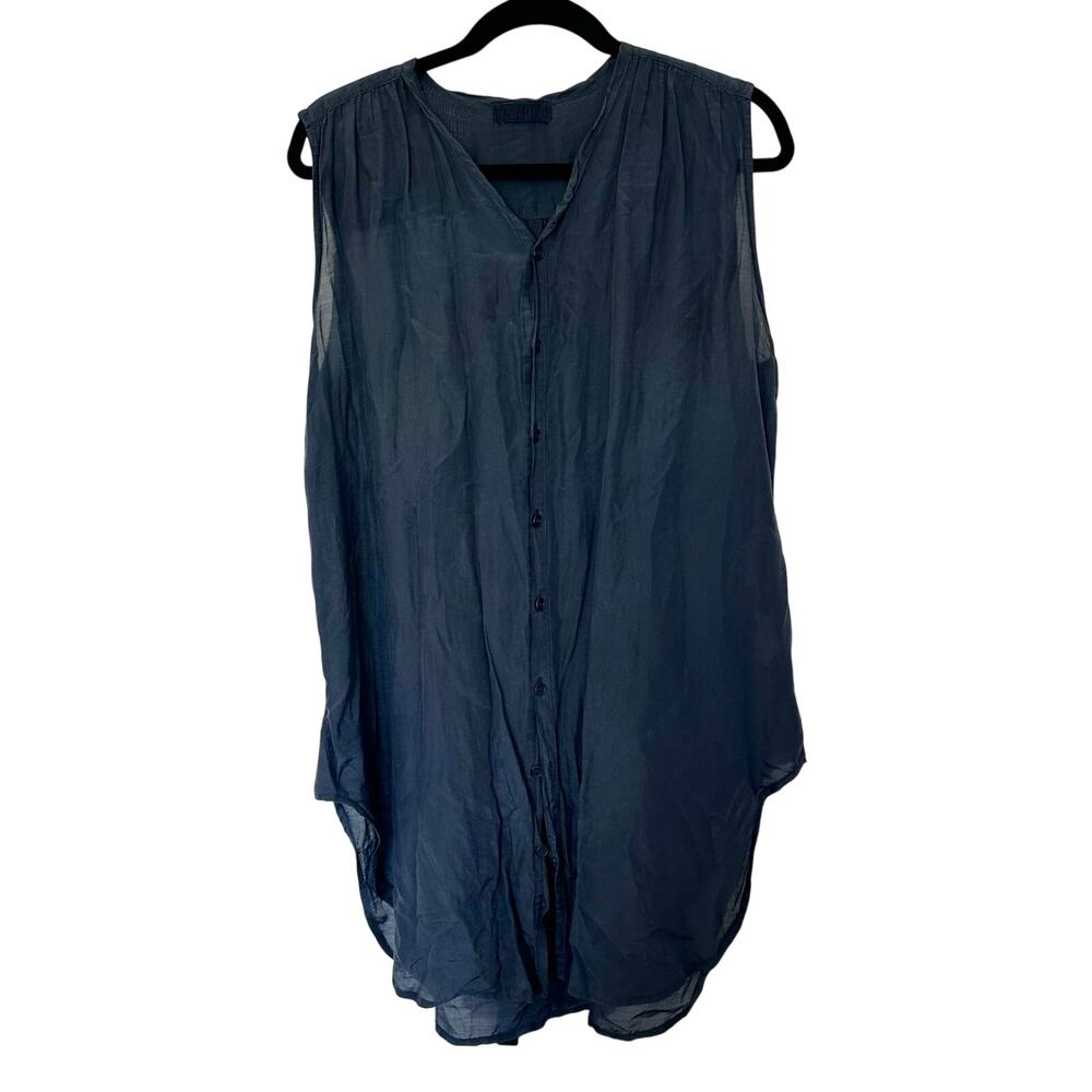 CP Shades (M) Navy Blue Lagenlook Boho Cotton/Silk Tunic Length Flowy Tank Top